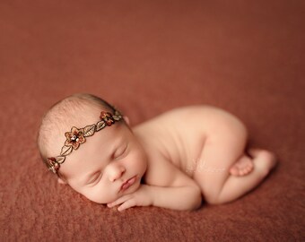 Sedona Headband, Embroidered Lace Newborn, Baby Photo Prop, Baby Headband, Brown Embroidered Headband