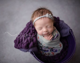 Calista Wrap, Floral Stretch Wrap, Gray and Purple Baby Wrap, Newborn Photo Prop, Floral Stretch Wrap, Floral Baby Wrap