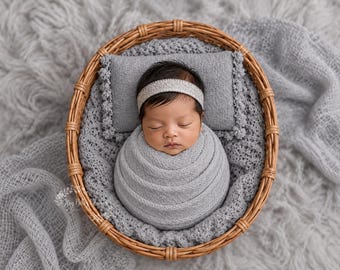 Silver Gray Sequin Newborn Tieback: Baby Photo Prop