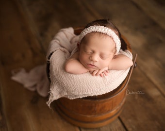 Anna Pearl Headband, Newborn Photo Prop, Pearl Newborn Headband, Ruffle Beaded Headband