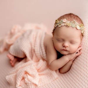 Newborn Headband, Newborn Photo Prop, Embellished Embroidery Headband, Newborn Flower Halo Headband, Ready to Ship image 1