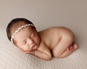 Willow Beaded Headband, Newborn Photo Prop, Pearl Newborn Headband, Ivory Beaded Headband