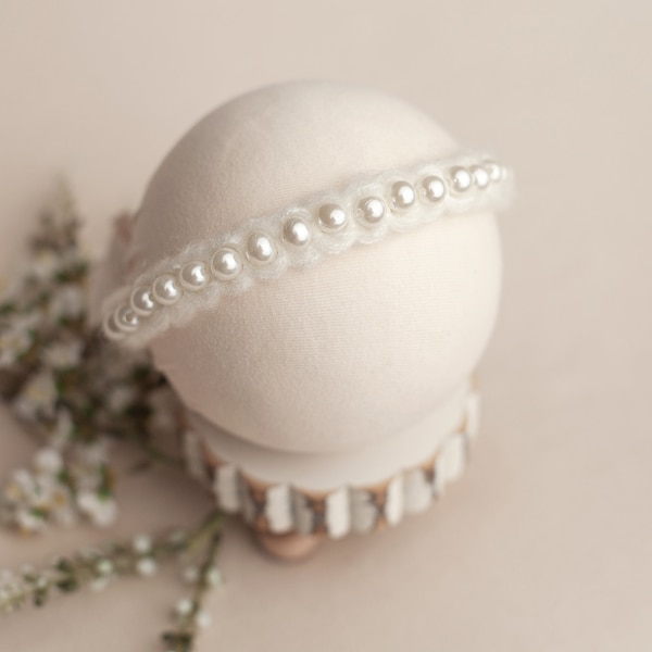 Beaded Mohair Headband, Newborn Photo Prop, Newborn Mohair Headband, Beaded Baby Headband