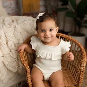 Baby Girl Knit Romper, Sitter Knit Outfit, Baby Girl Knit Ruffle Romper, Infant Photography Prop, Baby Photo Shoot Outfit, Knit Baby Outfit