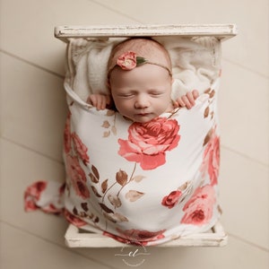 Reverie Wrap, Floral Stretch Wrap, White Pink Red Baby Wrap, Newborn Photo Prop, Floral Stretch Wrap, Floral Baby Wrap, Flower Stretch Wrap
