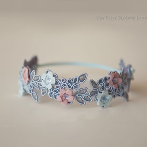 Newborn Headband, Newborn Photo Prop, Embellished Embroidery Headband, Newborn Flower Halo Headband, Ready to Ship image 7