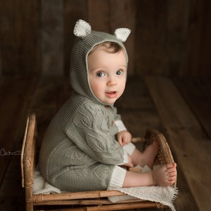 Sage Green Knit Baby Romper with Hood: 6-12 Months image 4