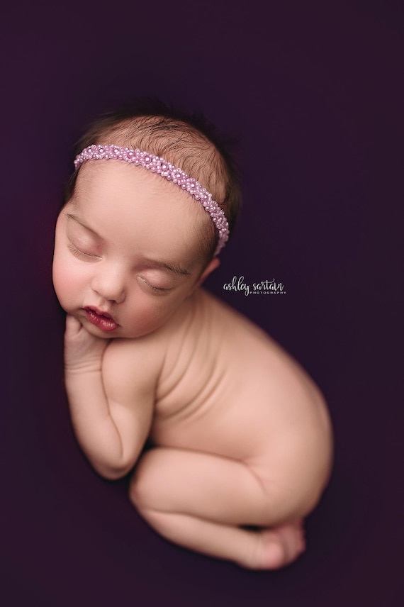 Lilac Pearl Newborn Headband: Beaded Headband Photo Prop - Etsy display picture 1