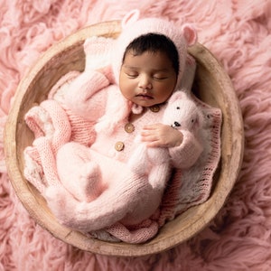 Lovie recién nacido, accesorio fotográfico para recién nacidos, oso de punto Lovie, accesorio para bebés recién nacidos de osito, Angora Teddy Lovie, accesorio fotográfico para recién nacidos Rosa