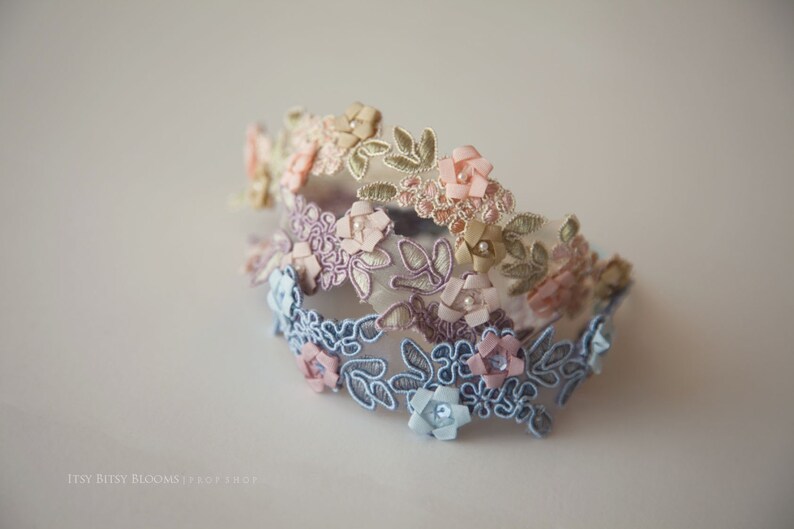 Newborn Headband, Newborn Photo Prop, Embellished Embroidery Headband, Newborn Flower Halo Headband, Ready to Ship image 5