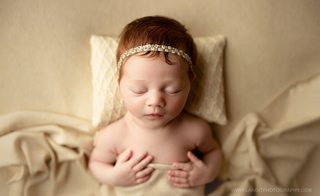 Dainty Baby Headband, Newborn Photo Prop, Beaded Baby Headband, Dainty
