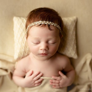 Dainty Baby Headband, Newborn Photo Prop, Beaded Baby Headband, Dainty Newborn Headband image 1