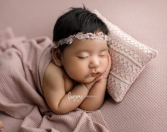 Olivia Embroidered Lace Headband, Baby Photo Prop, Pink Beaded Headband, Newborn Beaded Headband, 3 colors