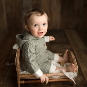 Sage Green Knit Baby Romper with Hood: 6-12 Months image 6