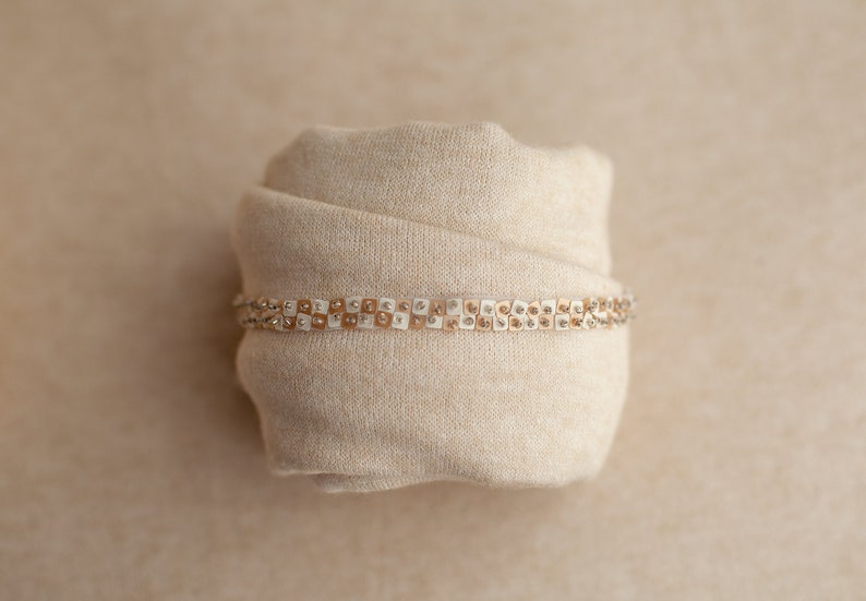 Dainty Baby Headband, Newborn Photo Prop, Beaded Baby Headband, Dainty Newborn Headband image 3