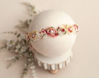 Rosalinda Beaded Rose Halo, Newborn Photo Prop, Baby Girl Beaded Headband, Newborn Rose Headband, Newborn Rose Headband