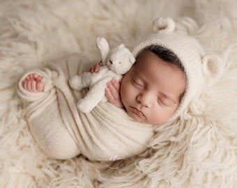 Black Babyhat with bear ears preemie newborn toddler size newborn photo prop baby photo prop customizing possible black baby bearhat