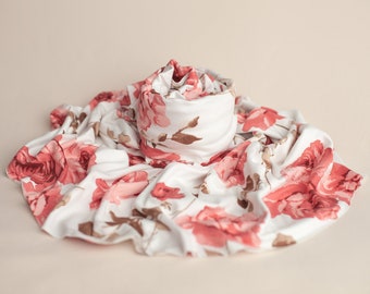 Liliana Wrap, Floral Stretch Wrap, Roze en Crème Wrap, Pasgeboren Foto Prop, Floral Newborn Wrap, Floral Baby Wrap, Pasgeboren Stretch Wrap