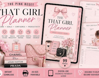 Self-Care Wellness Planner, 99-Page Pink A4 Printable PDF with Habit and Mood Tracker