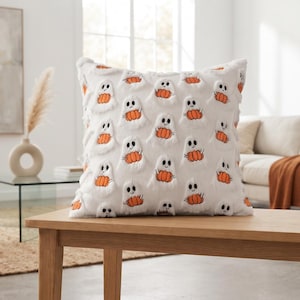Halloween Pillow Cover, Ghost Pumpkin Skull Cushion, Tufted Fall Throw Pillow, Spooky Couch Decor, Halloween Home Decor, Autum Cushion Cover