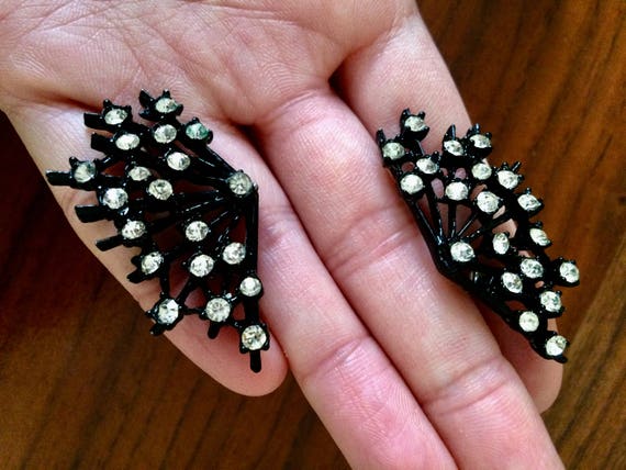 Vintage 1940's 1950's Black Rhinestone Fireworks … - image 4