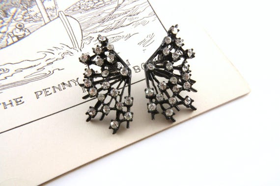 Vintage 1940's 1950's Black Rhinestone Fireworks … - image 1