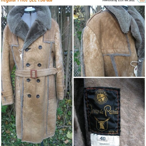 En peau de mouton marbré doré VENTE des années 1970 hommes, Trench double boutonnage TAILLE poitrine à Lable 40 46'' fabriqué au Canada par Jeno De Paris. D’hiver classique C