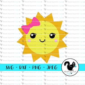 Niedliche Sonne mit Schleife SVG, Sonnenschein, Weltraum, Sonnensystem, Planeten Geburtstag, Clipart Print and Cut Datei, digitaler Download, dxf, png, jpg