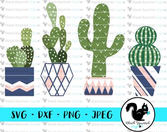 Cactus Print, Cacti & Succulents in Planters, Southwest Decor, Botanical SVG, Clipart, Print and Cut File, Digital Download, dxf, png, jpg