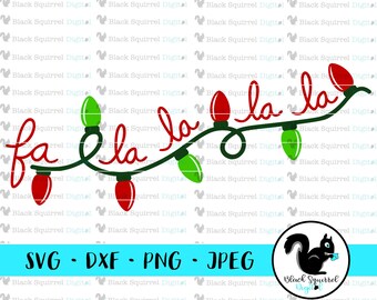 Luces navideñas enredadas SVG, Letrero Fa La La, Imágenes prediseñadas (Descarga digital)