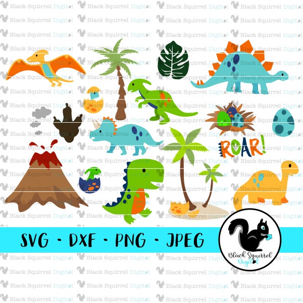 Dinosaur Big Bundle Birthday Pack, Jurassic, T-Rex, Roar, Dino Theme, SVG, Clipart, Print and Cut File, Stencil, Silhouette, dxf, png, jpg