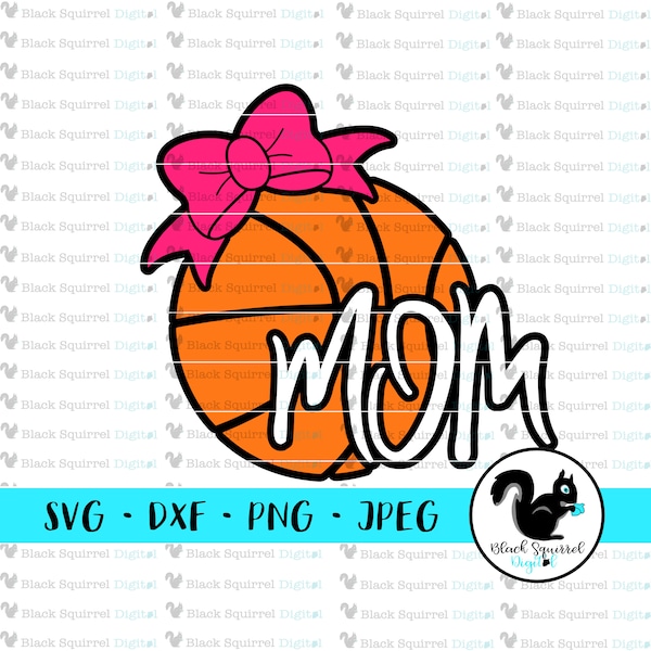 Trotse moeder van basketbal, B-ball Team moeder Bow, High School Hoops, Car Decal SVG, Clipart, Print en knip bestand, Digital Design, dxf png, jpg