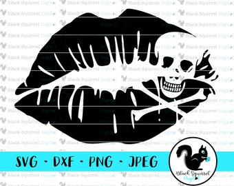 Lips Skull and Crossbones, Deadly Kiss, Kiss of Death, Punk Rock Pirate SVG, Clipart, Print and Cut File, Stencil, Silhouette, dxf, png, jpg