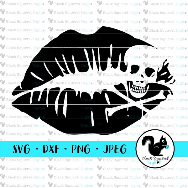 Lips Skull and Crossbones, Deadly Kiss, Kiss of Death, Punk Rock Pirate SVG, Clipart, Print and Cut File, Stencil, Silhouette, dxf, png, jpg