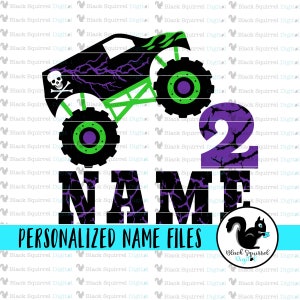 File di creazione digitale Monster Truck con nome personalizzato. SVG Dxf, Png e Jpg. Disegni e decorazioni digitali per la festa di compleanno di Monster Truck