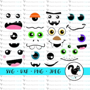 Monster Gesichter SVG Bundle, Halloween-T-Shirt-Design, süße Clipart, Gesichtsmaske geschnitten Datei, Geburtstag Bash Party, Silhouette Cricut, DXF PNG Jpg