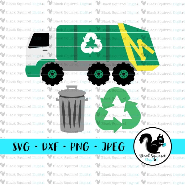 Garbage Truck SVG, Baby Shower Clipart, Print and Cut File, Stencil, Silhouette, dxf, png, jpg