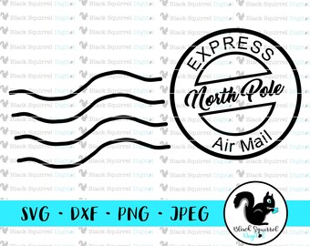 Sello de correo exprés del Polo Norte, Saco de Papá Noel SVG, PNG, JPG (Diseño digital)