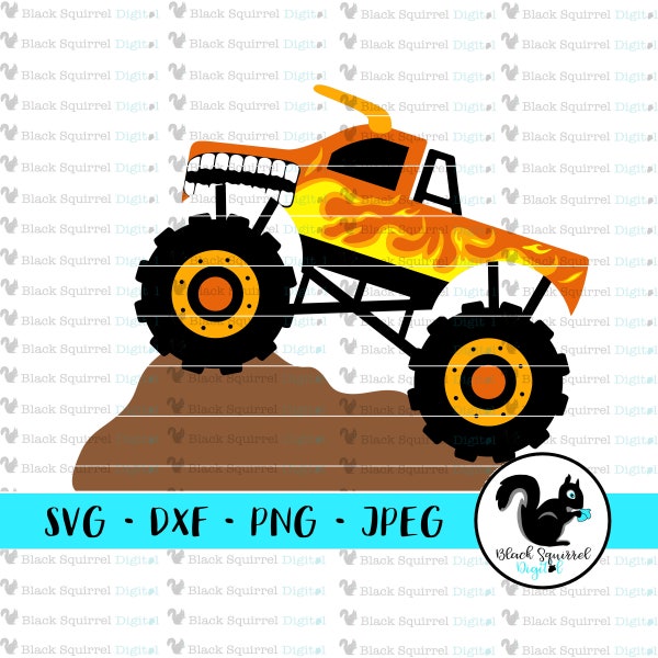 Monster Truck Party, Big Truck, Motor Madness, Truck Jam, Flames, Horn, Crazy Animal SVG, Clipart, Print & Cut File, Stencil, dxf, png, jpg