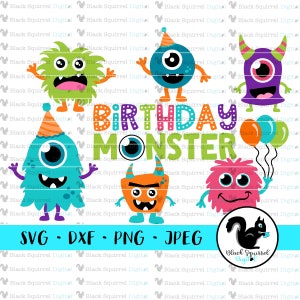 Pacchetto Monsters Svg, Silly Monster with Horns Clipart, One Eyed Cut File, Little Monster Birthday Bash Party, Silhouette Cricut, DXF PNG JPG