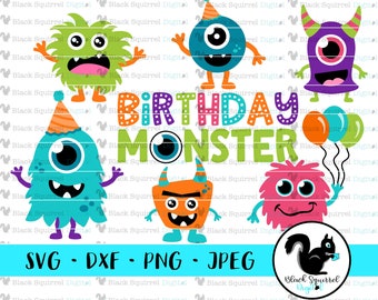 Monsters Svg Bundle, Silly Monster met hoorns Clipart, One Eyed Cut File, Little Monster Birthday Bash Party, Silhouet Cricut, DXF PNG JPG