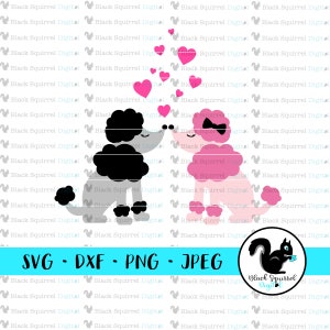 Schwarz und rosa Französisch Standard Pudel SVG, Welpen Liebe, süße Hunde, junge und Mädchen Je T'aime Clipart, geschnittene Datei, digitaler Download, Dxf, Png, jpg