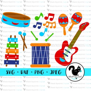 Muziekinstrumenten, Boy Band, elektrische gitaar, drum, macarena, tamboerijn, xylofoon SVG, Clipart, Print N Cut File, Stencil, dxf, png, jpg