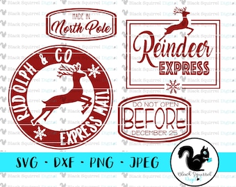 North Pole Stamps Bundle, Reindeer Express, Christmas SVG Clipart (Digital Design)