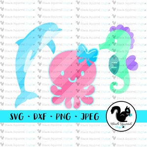 Under the Sea, Dolphin, Seahorse, Octopus, Sea-life, Mermaid SVG, Cut File, Cuttable, Cricut, Silhouette, HTV, DXF File, Print File, Clipart