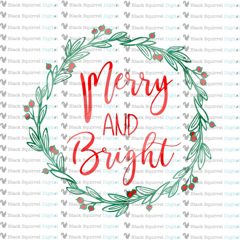 Download Christmas Holly Wreath Merry and Bright saying SVG Cut ...