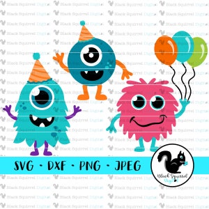 Party Monsters SVG Bundle, Dumme Monster mit Hörnern Clipart, One Eyed Cut Datei, Little Monster Birthday Bash, Silhouette Cricut, DXF PNG JPG