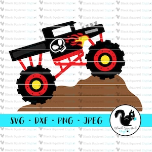 Monster Truck Party SVG, Big Truck, Motor Madness, Truck Jam, Flammen, Totenkopf und Knochen, Shaker Clipart, Print & Cut File, Schablone, dxf, png