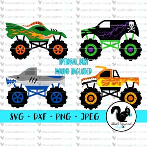 Monster Truck Party, Big Truck, Motor Madness, Truck Jam, Fulmini, Teschio e ossa SVG, Clipart, File di stampa e taglio, Stencil, dxf, png, jpg