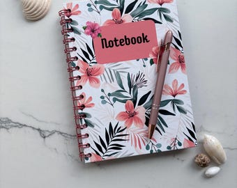 Notitieboek A5 Tropische Bloesem | Handgemaakt | Roze Bloemen | Spiraalbinding | Hardcover | Gelijnd | Cadeau voor haar